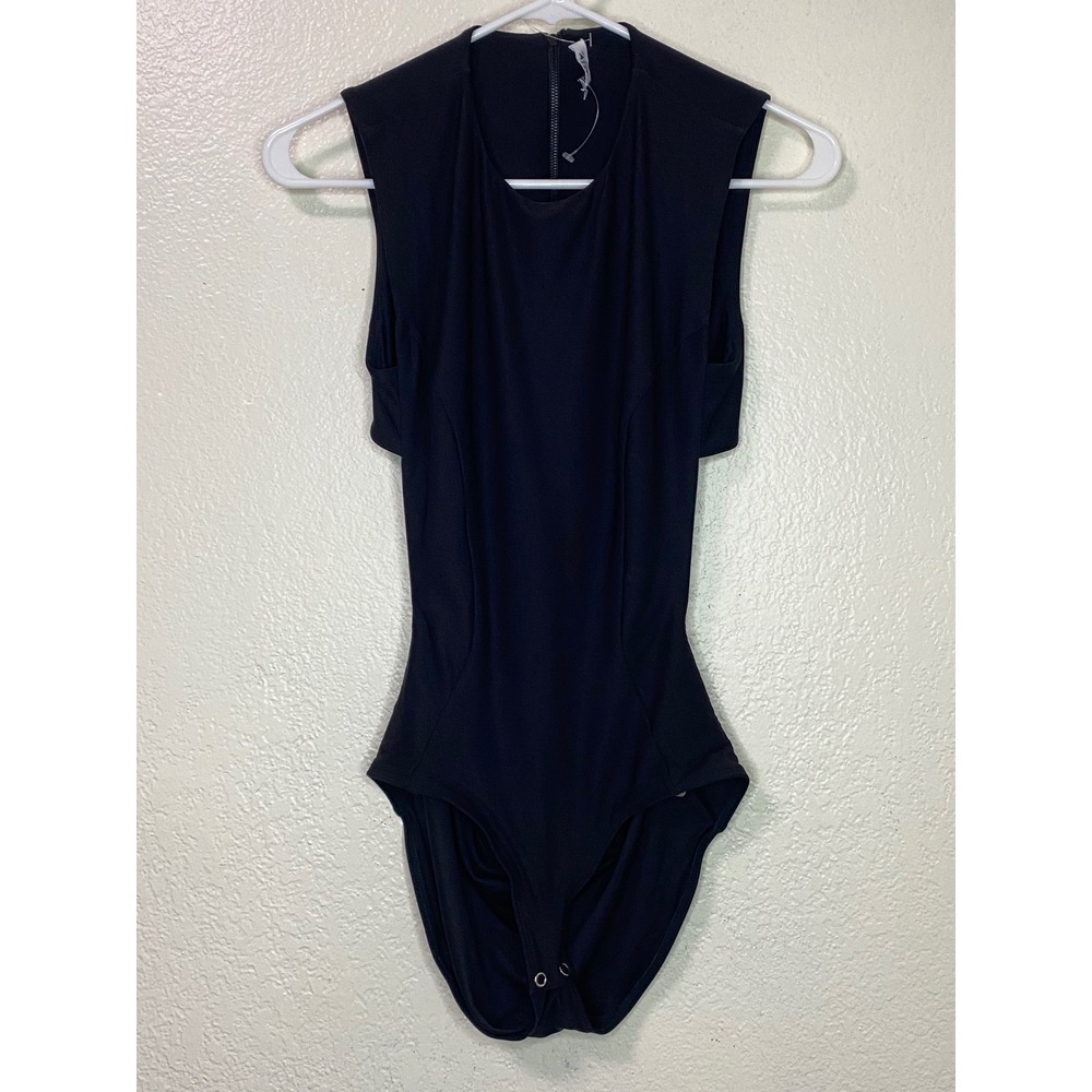 Alix NYC Black Sleeveless Cutout Open Back Bodysuit Size S Zipper Back Snap
